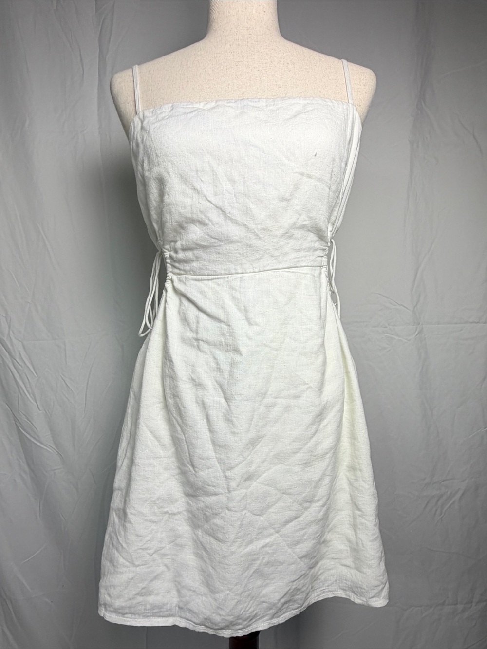 Abercrombie & Fitch White Linen blend Mini Dress with Spaghetti Straps, coastal
